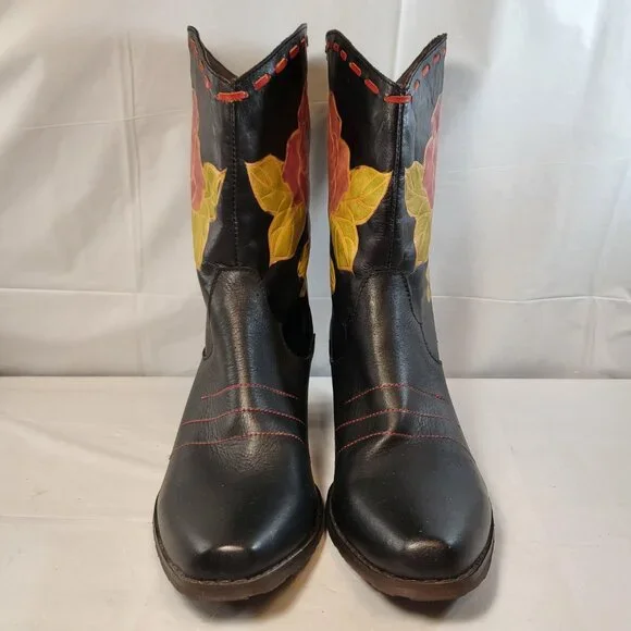 Spring Step L'artiste Aster Western Boots Size 38 EU Black Floral - Picture 2 of 8